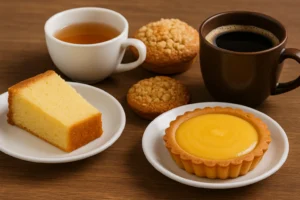 Bolos e cafés lado a lado para harmonizar