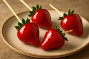 Morango do amor caramelizado, brilho de calda